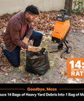 Man using FD1503 Electric Wood Chipper Shredder 15 Amp Motor With 1.8 Inch Cutting Diameter And 14 To 1 Reduction for mulching