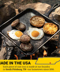 Seasoned Cast Iron Square Griddle Pan, 11 Inch Durable Cookware for Pancakes, Eggs, Bacon and Grilling Faves on campfire