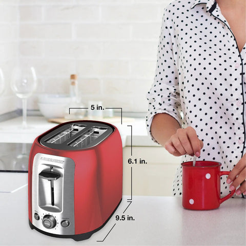 Red 2 Slice Toaster With Extra Wide Slots And Bagel Function For That Grab And Go Crunch On Bagels And Thick Bread Frozen Item Button