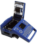 Straight Up Heavy Duty Desktop And Portable Label Printer With Quick Charge USB showing open design and tape roll compartment.