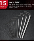15 Piece Allen Wrench Set With Metric And Standard Hex Keys, Chrome Vanadium Steel, Black Oxide Finish, Durable Heavy Duty Tool Kit For Mechanical, Automotive, And Home Projects, Includes 0.7mm Through 10mm And 0.028 Inch Through Three Eighths Inch Sizes.