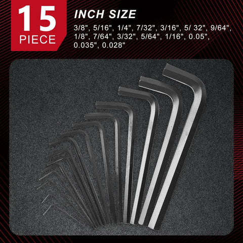 15 Piece Allen Wrench Set With Metric And Standard Hex Keys, Chrome Vanadium Steel, Black Oxide Finish, Durable Heavy Duty Tool Kit For Mechanical, Automotive, And Home Projects, Includes 0.7mm Through 10mm And 0.028 Inch Through Three Eighths Inch Sizes.