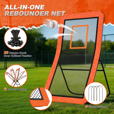 Backyard Lacrosse Rebounder Net 4 By 7 Ft Adjustable With Five Angles And Target Stripe, Bright Orange multi-sport tool.