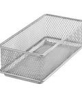 Silver Mesh Desk Organizer Bins For Office And Home, 3 by 6 by 2 inch, metal wire, rust-resistant storage bin, side view