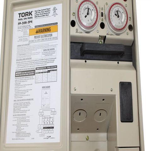 Pool And Spa Control Panel With Time Switch 240 VAC Input 20 Amp Half Circuit Breaker Base DIY Friendly Easy Hinge Removable Door