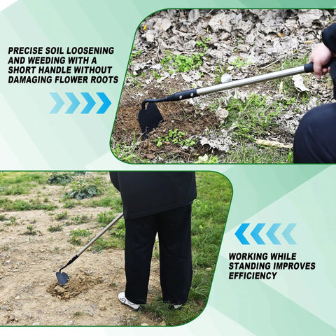 Beast Of A Long Handle Garden Hoe With Non Slip Soft Grip 56 Inch Steel Head Pro Grade Heavy Duty Garden Tool in use on soil