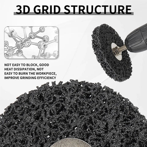 Durable 4 Inch Abrasive Strip Wheels With 6MM Shank For Drill Bit showing 3D grid structure for improved grinding efficiency.