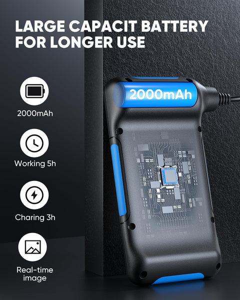 Endoscope Camera With Light For Tight Spots, 4.3 Inch HD IPS Display, 2000mAh battery, circuit board visible through casing