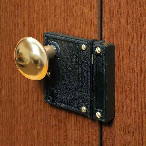 Vintage Style Door Lock Set With Skeleton Key System For Interior Doors Cast Steel With Brass Plated Knobs Two And A Half Inch Backset