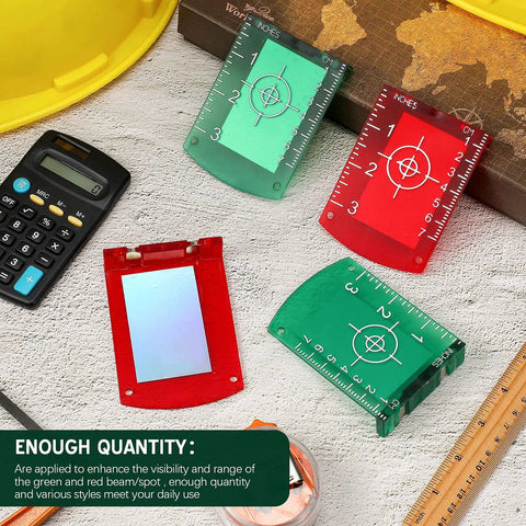 Four Pack Magnetic Laser Target Cards With Stand For Green And Red Laser Levels High Visibility Target Plates In Green And Red Easy Alignment And Precise Calibration For Builders Contractors And DIY Pros, 10x7 cm