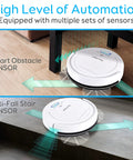 Smart Automatic Robot Vacuum Cleaner With 90 Minute Runtime And Self Path Navigation showing obstacle and stair sensors