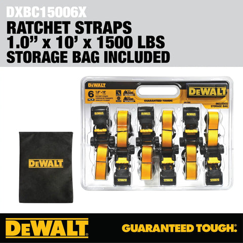 Tough As Nails Ratchet Tie Down Straps One Inch By Ten Feet 1500 Lbs Capacity Six Pack with storage bag included.
