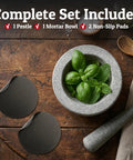 Heavy Duty Granite Mortar And Pestle Set Hand Carved From Natural Stone Two Cup Grinder Bowl With Basil Leaves