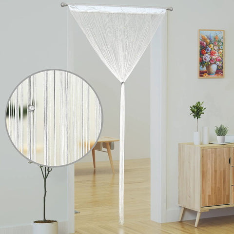 Beaded Curtain Door For Privacy And Boho Vibe, Tassel Fringe String Curtain 39W x 79L in hallway, 100 Percent Polyester, Ivory