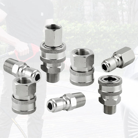 Raincovo 8-piece stainless steel pressure washer quick-connect fittings set, 3/8 inch, with male and female threads