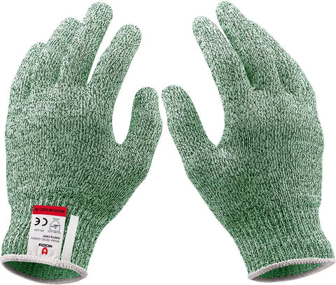 Cut Resistant Gloves Pro Grade Level 5 For Food Prep Ambidextrous And Machine Washable Ultra Comfortable Lightweight With 100 Percent Food Grade Safety Free Ebook Included, green color.