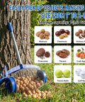 No Sweat Garden Roller Basket For Walnuts Pinecones And Gumballs Large Rolling Cage Sphere Sweeper on grass with nuts and tennis balls.