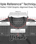 Five Sizes Tee Ruler Guide for Vinyl Alignment and Center Placement with grid lines on a t-shirt for precise logo positioning.