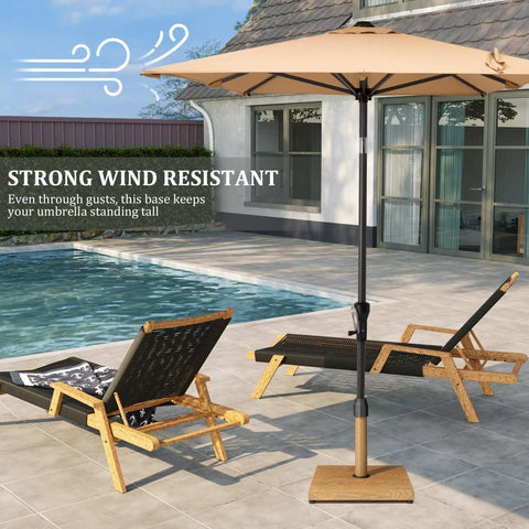 Heavy Duty 45 Lbs Patio Umbrella Base Pre Filled Concrete Stand For 6 To 12 Ft Market Umbrellas by poolside deck.
