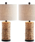 Natural Coastal Water Hyacinth Table Lamp Set Of 2 With Light Grey Linen Shade For Living Room Or Nightstand Cozy Chic Boho Farmhouse Decor LED Bulbs Included ETL Listed Safety 25 Inch Tall Lamps