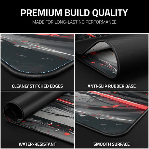 Close-up of XXL Anime Gaming Mouse Pad 35.4 x 15.7 Inch Desk Mat with cleanly stitched edges, water-resistant surface, and anti-slip base.