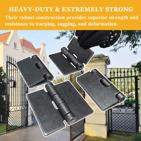 Weld-On gate hinges, 4-1/2 x 4-1/4 in, 3/16 in steel, black finish, 4-pack for heavy gates (front view)