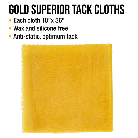 Pure Gold Superior Tack Cloths Pack Of 12 For Auto Body And Woodworking Prep For Slick Paint Jobs And Pristine Finishes 18 By 36 Inch Micro Apertured Dust Trapping Cloths That Grab Dust Lint And Sanding Particles, single cloth showing texture and size