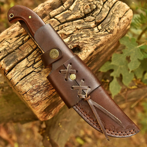 Custom Handmade Damascus Fixed Blade Knife 10 Inch With Rosewood And Olive Wood Handle Full Tang Badass Black Leather Sheath