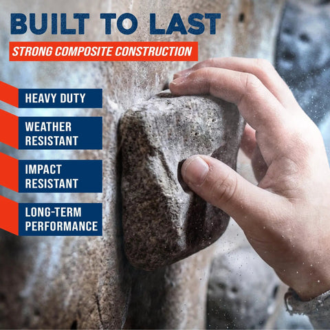 Hand gripping a rock climbing hold, highlighting 50 Large Screw On Rock Climbing Holds For Adults And Teens Perfect For DIY Indoor Outdoor Climbing Walls Garage Gyms And Backyard Bouldering Grips With Mounting Pattern Made In USA