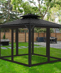 Universal Replacement Mosquito Netting For Outdoor Structures And Canopies installed on gazebo in backyard, black 10x10 ft, 4-panel