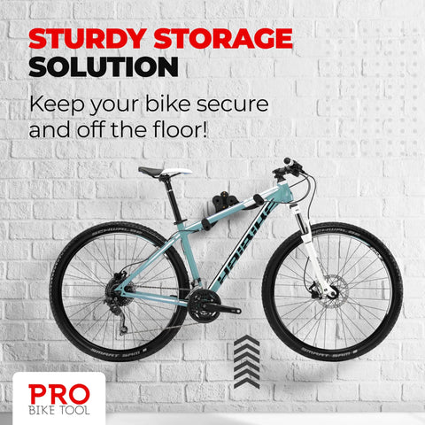 Image of a bicycle mounted on a Garage Wall Mount Bike Rack With Durable Alloy Construction And Adjustable Hook Hanger For Indoor Storage