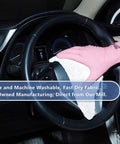 Person using Tough As Nails Cotton Shop Towels 12x14 Inches Pack Of 50 Plus 5 Bonus Reusable Cleaning Rags in a car interior