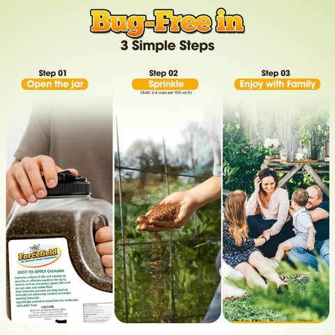 Steps of using Natural Mosquito Yard Treatment Granules For Backyard Control Pet Safe And DEET Free Outdoor Repellent.