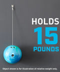 Heavy Duty Drywall Picture Hangers Six Pack Holds Up To 15 Lbs Each With No Studs Required demo showing bowling ball for weight illustration