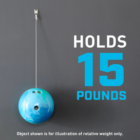 Heavy Duty Drywall Picture Hangers Six Pack Holds Up To 15 Lbs Each With No Studs Required demo showing bowling ball for weight illustration
