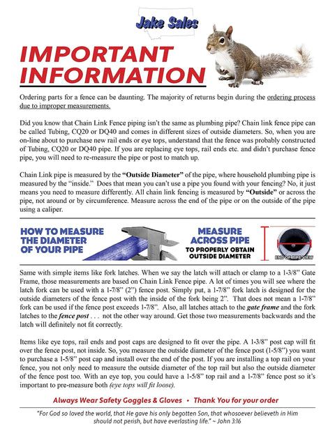 Informational document on measuring chain link fence pipe diameter with images and tips on proper measurement techniques.