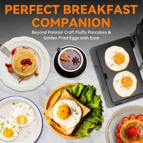 Delicious breakfast options made with Bakers Friend Mini Panini Press Electric Griddle Non Stick Surface Stainless Steel Compact Sandwich Maker.