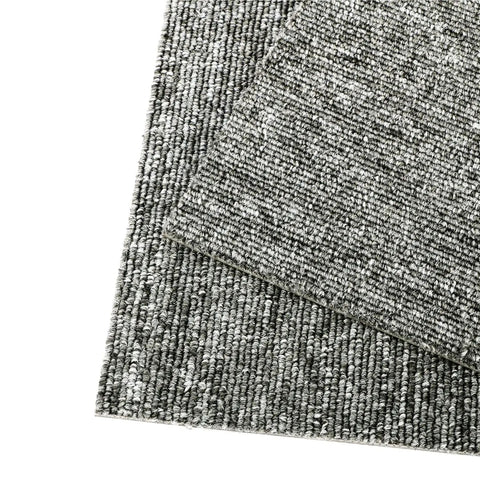 Close-up of 20 Pack Commercial Carpet Tiles 20x20 Inches Reusable Carpet Squares with Stickers, PVC Backed, light gray color, visible texture