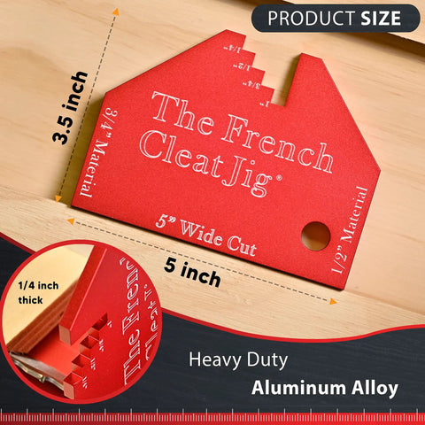 Solid As A Rock Heavy Duty Aluminum French Cleat Jig Built For Tight Cuts And Easy Assembly, dimensions 5" x 3.5", 1/4" thick.