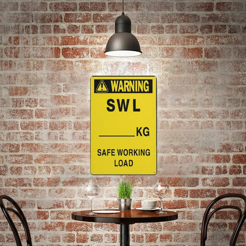 Load Limit Safety Sign For Lifting Equipment Outdoor Aluminum 8x12 Inch Wall Marker against brick wall indoors.