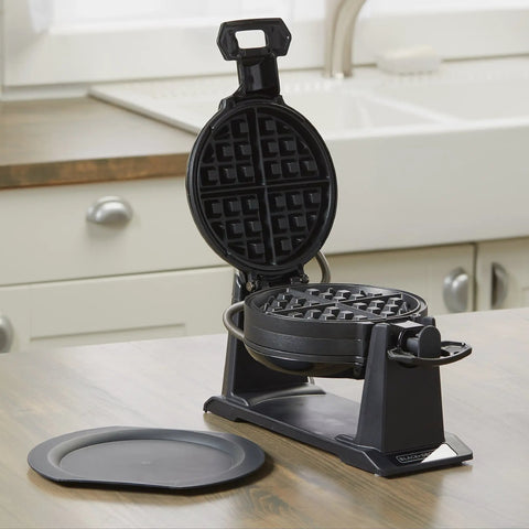Rotating Waffle Maker With Belgian Style Deep Nonstick Grids And Even Batter Spread Easy Flip Lock for crispy waffles, open view