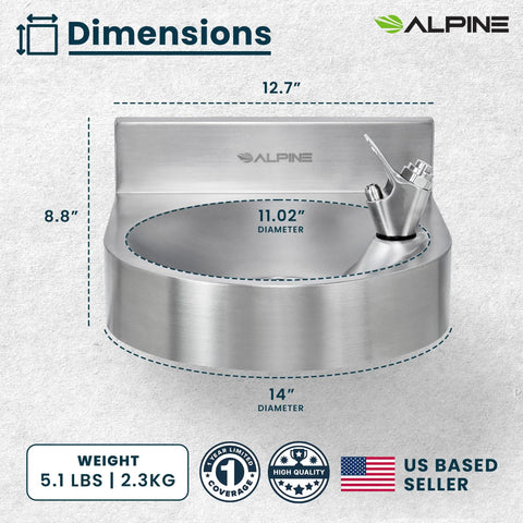 Wall Mounted Water Drinking Fountain For Indoor And Outdoor Use A Heavy Duty Commercial Hydration Station Built For Schools Parks Courts And More Stainless Steel, dimensions labeled