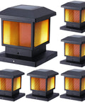 Six Pack Cord Free Solar Fence Post Lights Outdoor Solar Powered Post Cap Lights With High Brightness SMD LEDs Waterproof