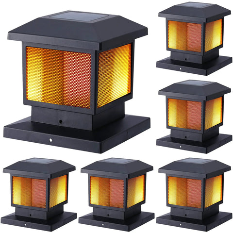 Six Pack Cord Free Solar Fence Post Lights Outdoor Solar Powered Post Cap Lights With High Brightness SMD LEDs Waterproof