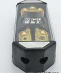 Two Way ANL Fuse Holder For Car Audio One Zero Gauge In Two Four Gauge Out Gold Plated Terminals Includes Two 100 Amp Fuses