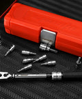 Gear Up Bike Torque Wrench Set 1/4 Inch Drive With Hex And Torx Bits 2-20 Nm Click Wrench and red storage case on textured surface.