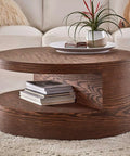 Round wooden coffee table with books and plant, showcasing One Coat Polyurethane Protective Wood Finish In Clear Gloss Quart Dries In Two Hours