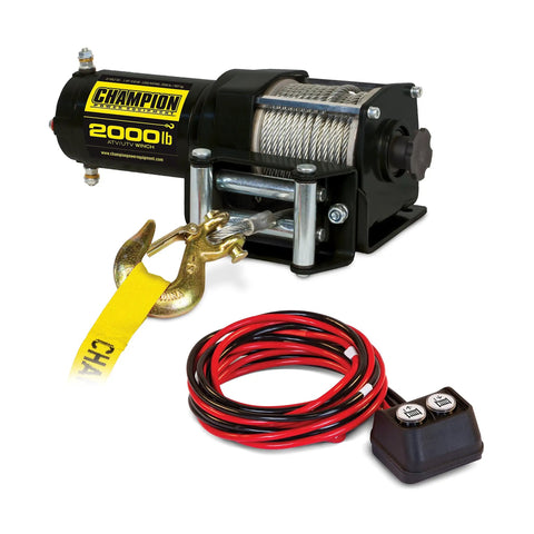 Beefy 2000 Lb ATV UTV Winch Kit With 1 HP 12V DC Motor, includes cables, remote, and roller fairlead for recovery operations