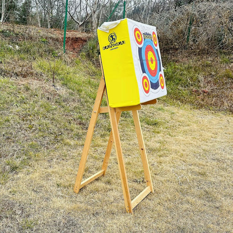 Adjustable Archery Target Stand For Straw Target Bags Garden Practice Pine Wood Portable And Sturdy 33.5 Inch Height 18 Inch