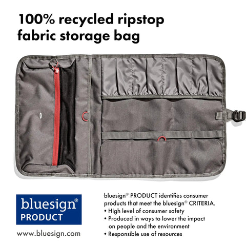 Outdoor Camp Kitchen Tool Roll Organizer For Travel And Camping with utensil pockets, 100% recycled ripstop fabric, bluesign certified